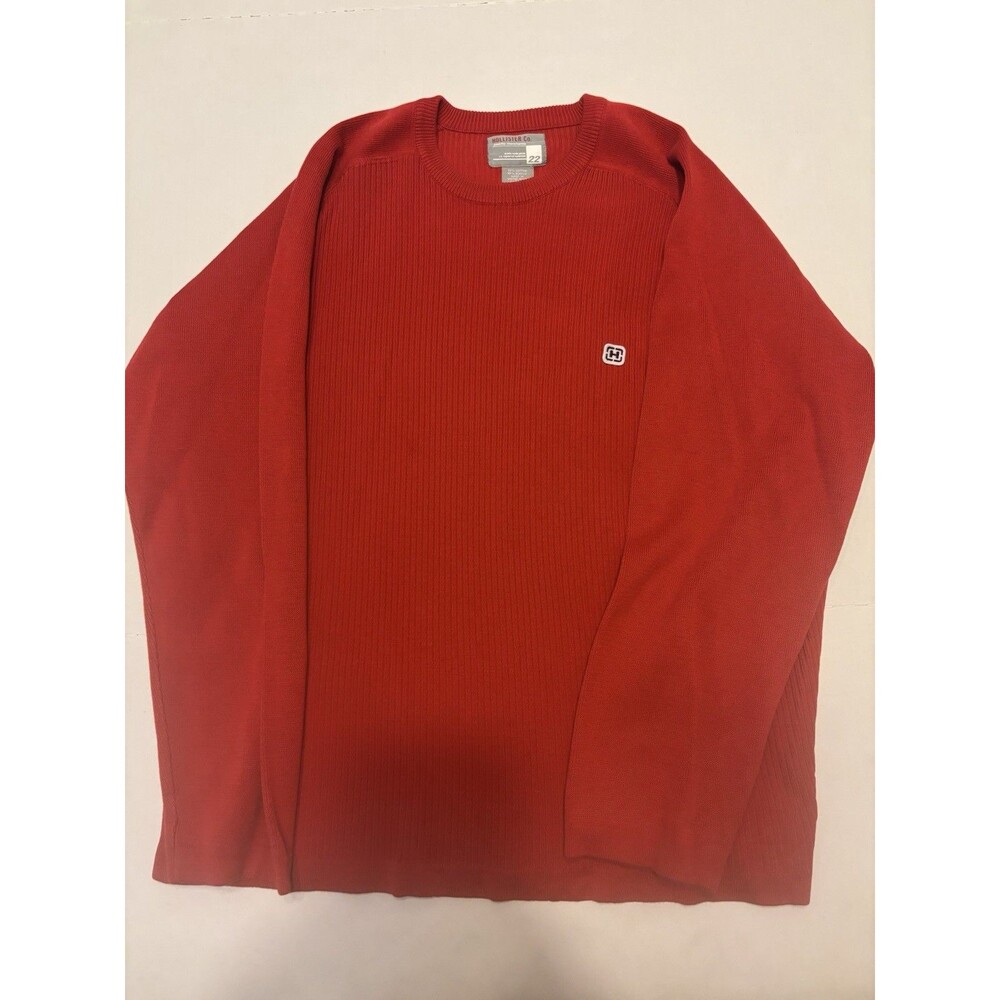 Hollister Co. Men's Red Cotton Acrylic Knit Crewneck Logo Pullover Sweater 22